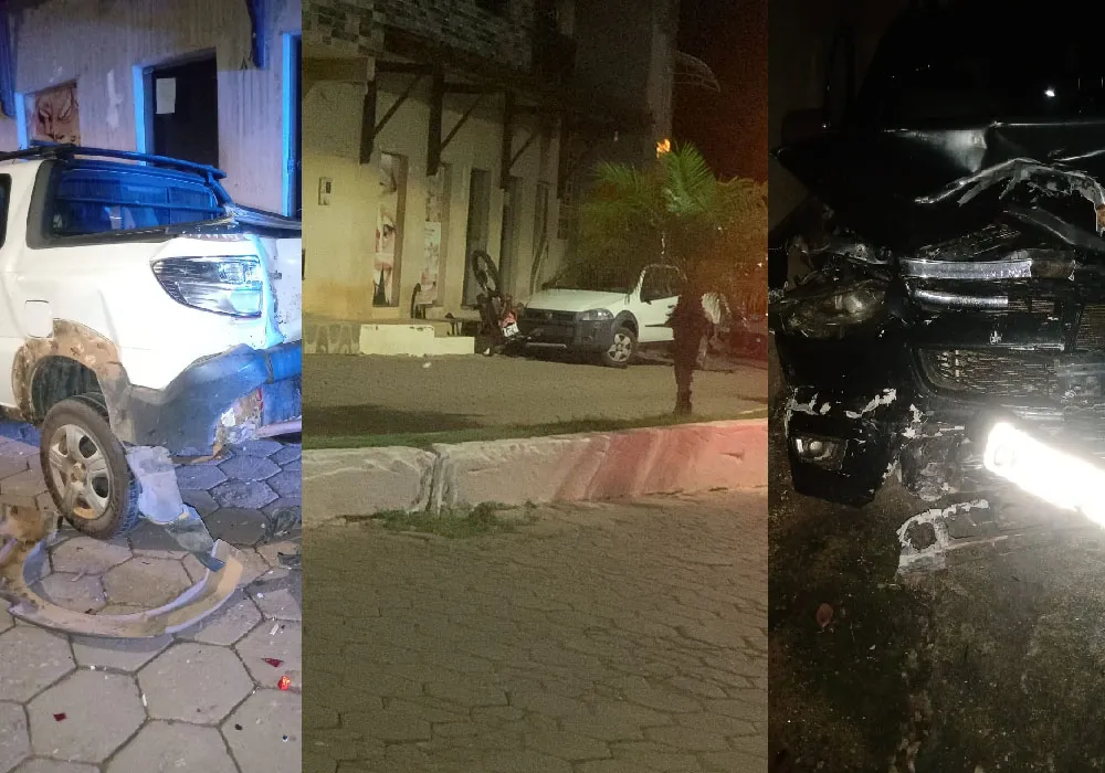 Caminhonete S10 perdeu o controle e acertou um carro e uma motocicleta do mesmo proprietário. Foto: Reprodução Redes Sociais